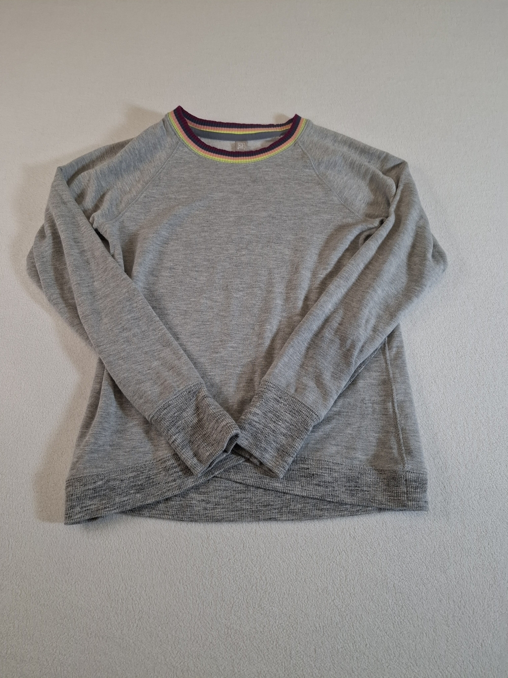 Athleta Girls Heather Gray Sweatshirt with Multicolor Ribbed Neck